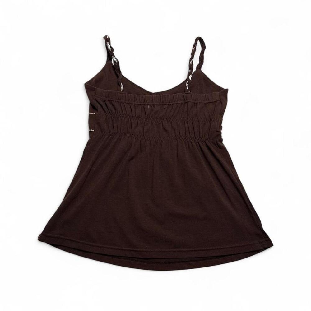 Brown babydoll top with white beaded details and adjustable straps Size M 2000s - Picture 8 of 8